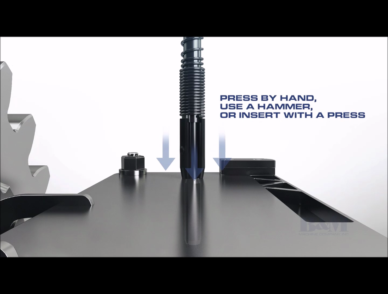 Graphic of roll pin seated clean and square with no marring on a finished part