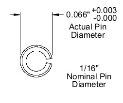 Technical drawing of a pin with dimensions labeled